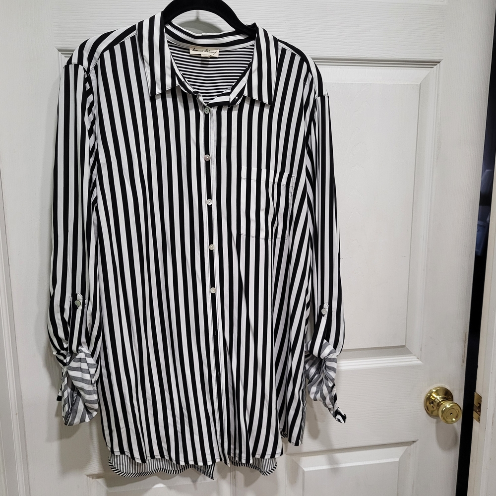 Black and White Striped Button Down Shirt